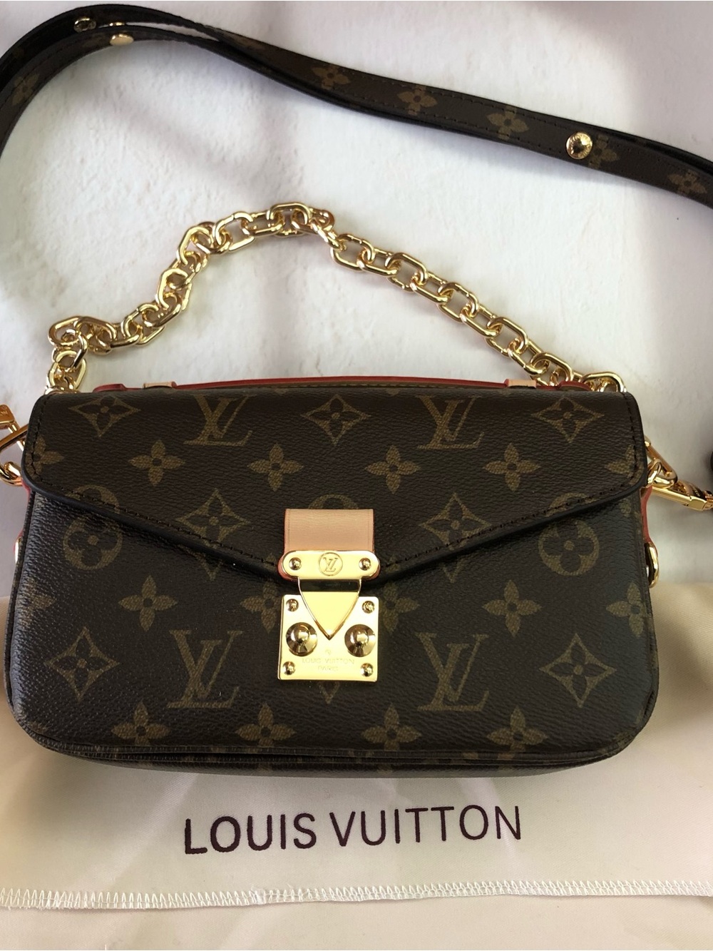 Louis Vuitton Monogram Canvas Chain Crossbody Bag with Gold Hardware